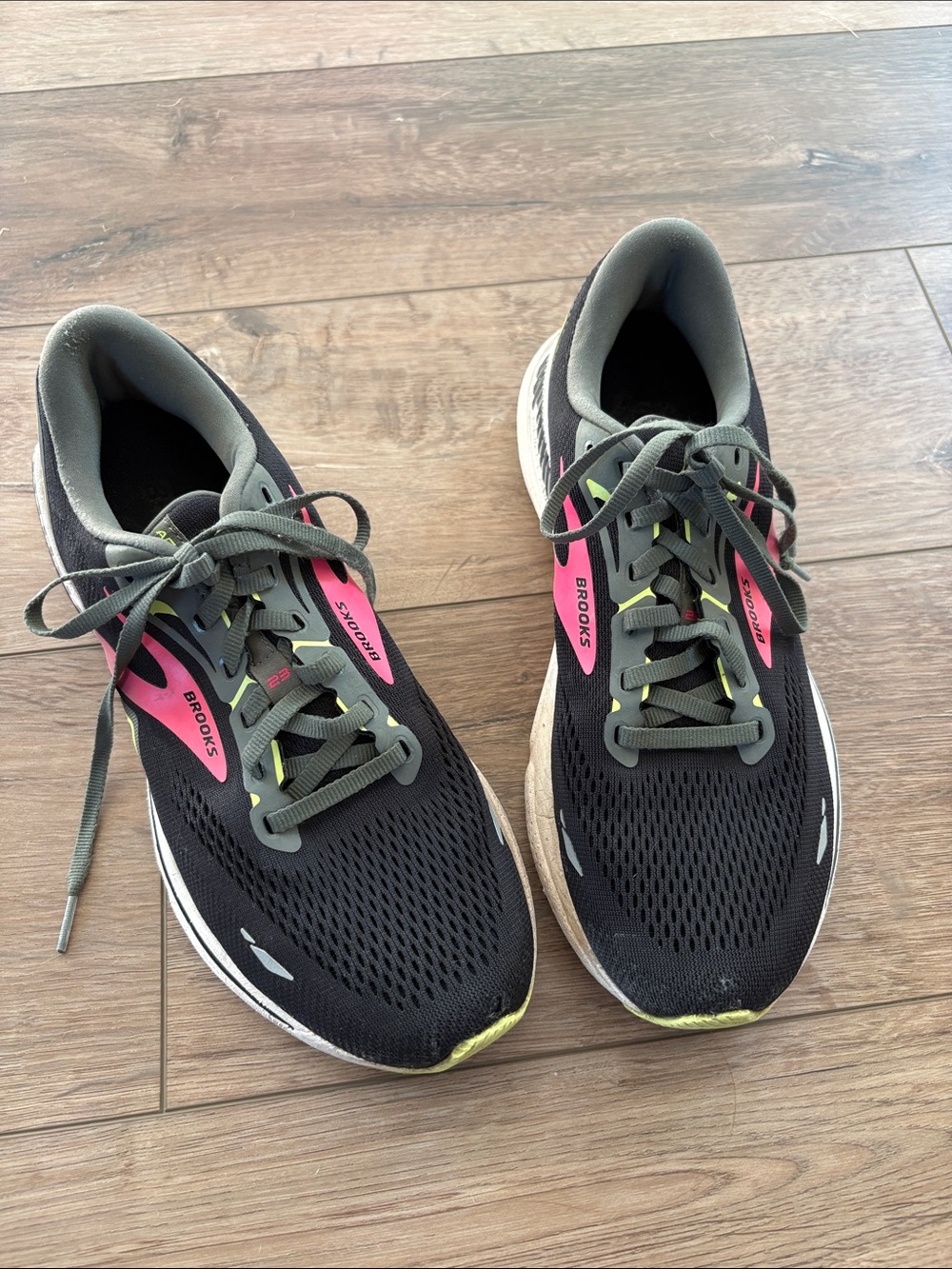 Brooks Women's Adrenaline GTS 23 Black Running Shoes with Pink & Lime Accents